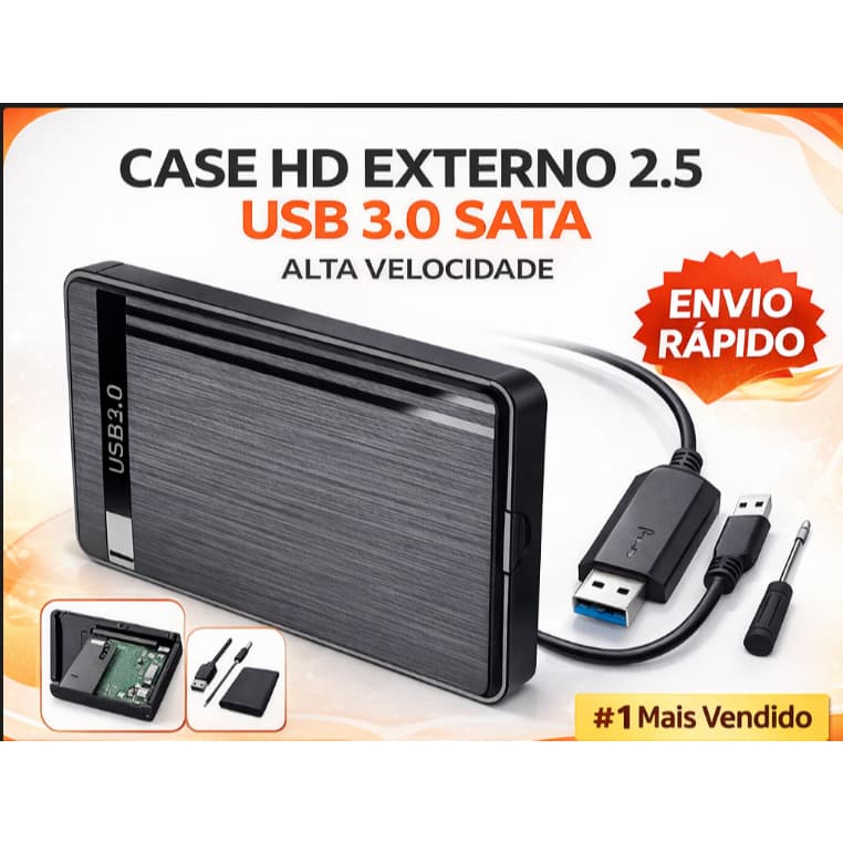 Case HD Externo 2.5 USB 3.0 Type-C SATA | Serve SSD e HD  Notebook | Alta Velocidade..