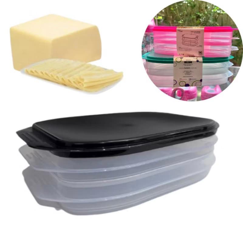 Porta Frios Empilhável com Tampa Hermética Organizador de Geladeira Queijo Presunto Compacto