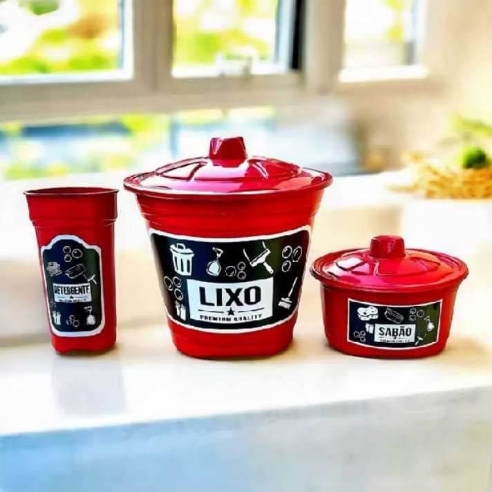 KIT PIA  3 PEÇAS PARA COZINHA  LIXEIRA , PORTA SABÃO E DETERGENTE