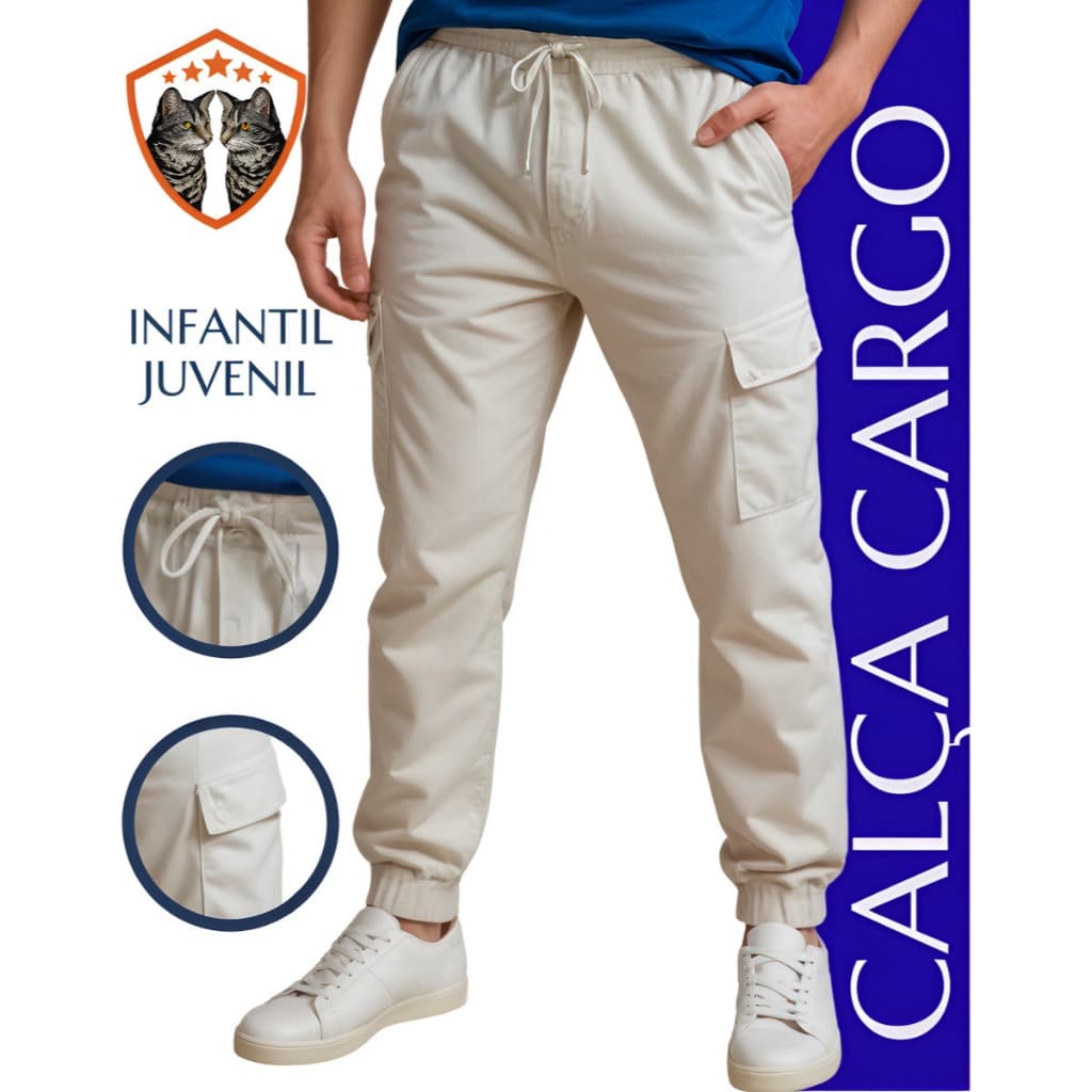 Calça Cargo Bege Clara Linda Menino Masculino Infantil Juvenil Tamanhos 4 6 8 10 12 14 16
