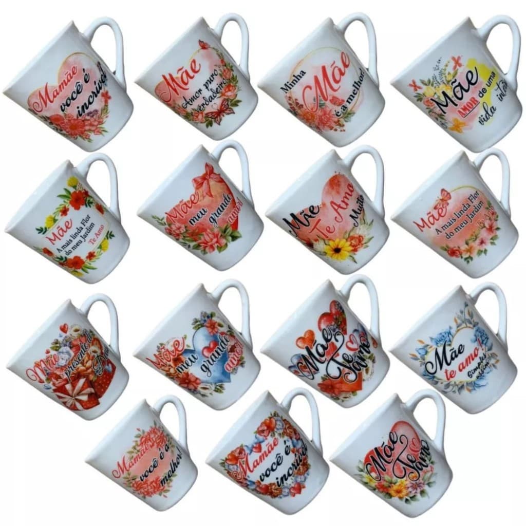 Jogo 15 Caneca Porcelana Dia das Maes Xícara Chá Personalizada Café Mae