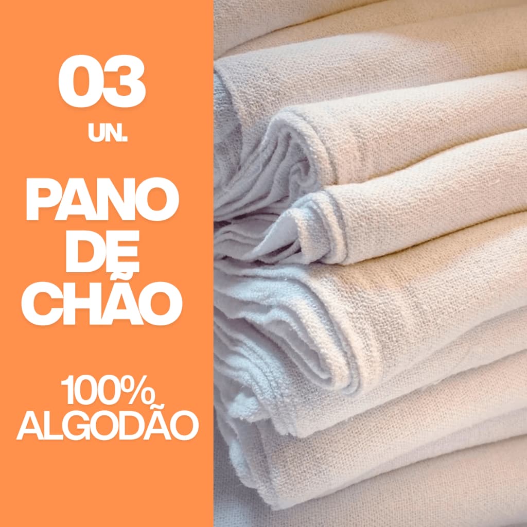 Kit 3 Panos De Chão Alvejado Branco Saco Duplo 100% Algodão 62x42 Grosso Reforçado
