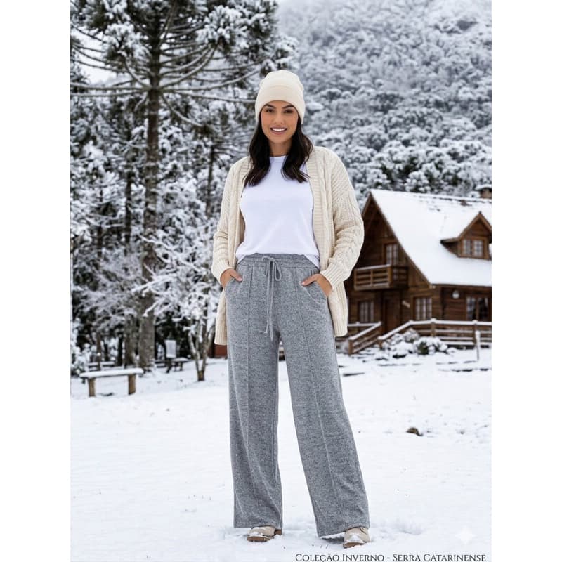 Calça Pantalona De lanzinha Feminina Possui Bolso para o dia a dia muito Confortável