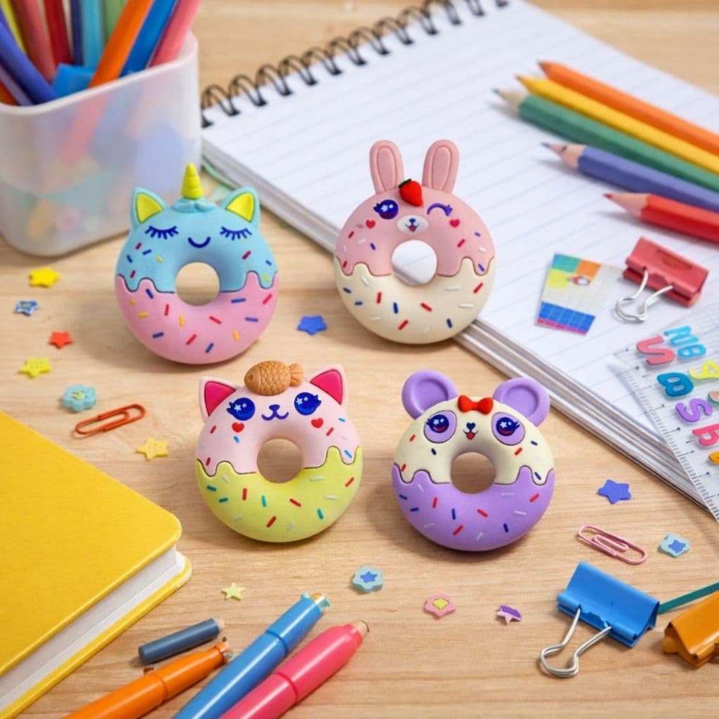 Borracha Escolar 3d Divertida Fofinha Kawai Donuts Colorida Unidade Papelaria Fofinha