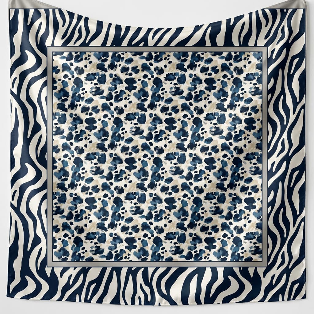 Lenço Feminino 90X90 Em Cetim Para Cabelo Bolsa Pescoço Echarpe Cachecol Moda Blue Savannah