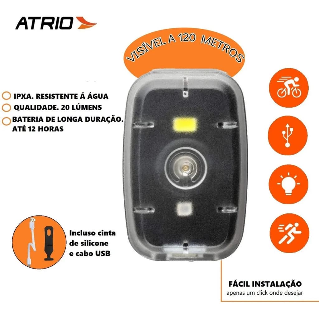 Farol Clip Bike/Corrida Luz Dianteiro/traseiro Atrio Bi187 Usb 200mah Cor Preto