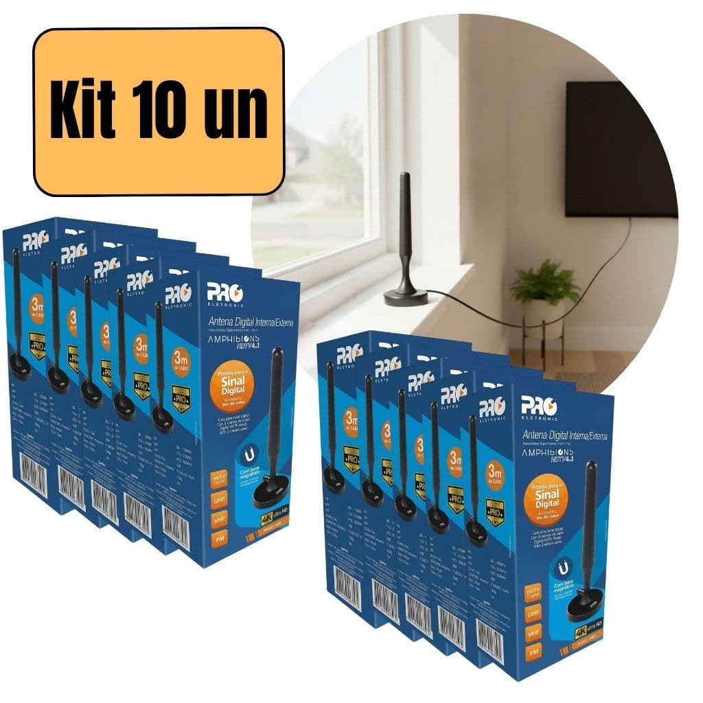 Kit 10 Antenas Digitais Pequenas Proeletronic PROHD-2400 Interna / Externa com base magnética