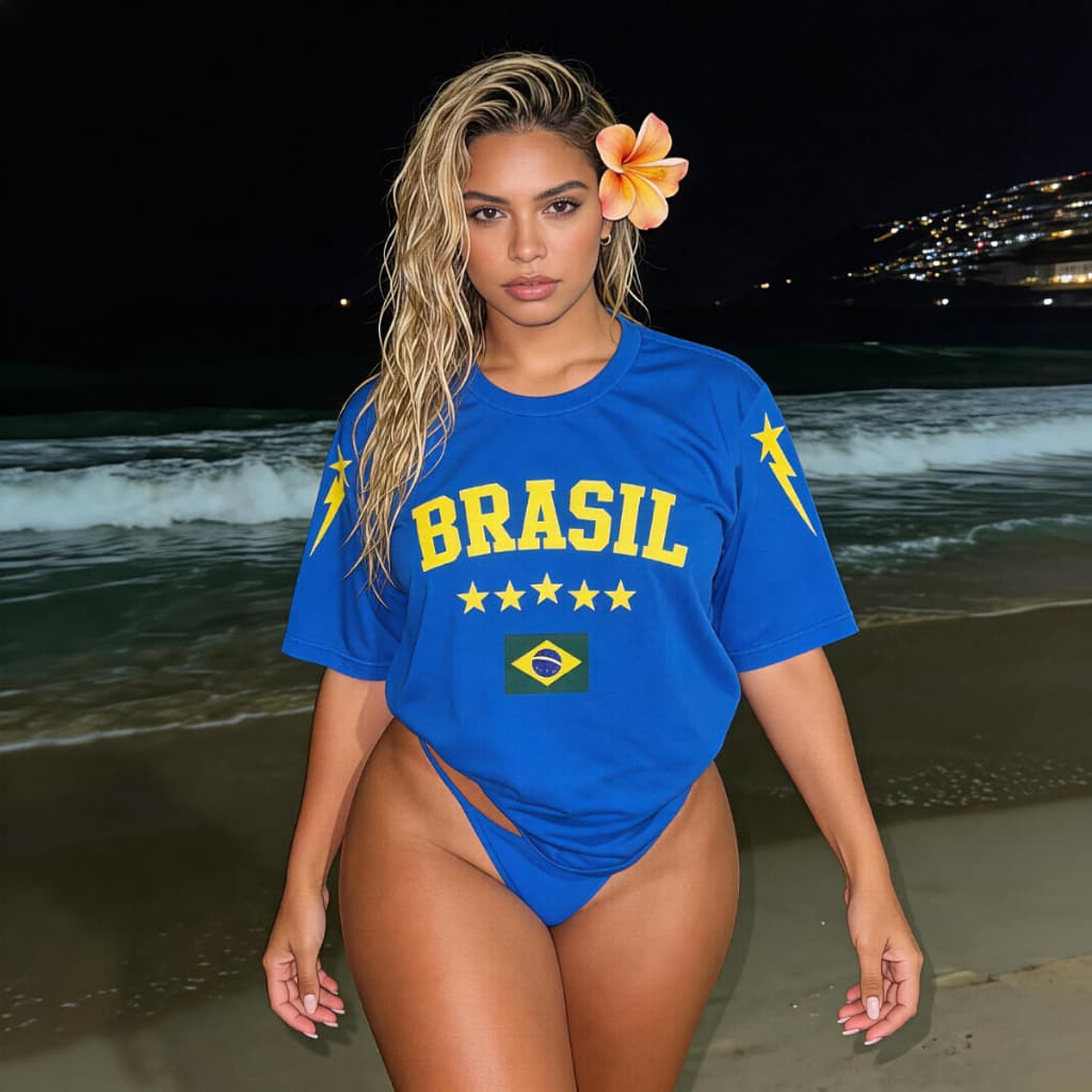 Camiseta Feminina Brasil Oversized Larga Algodão Seleção Copa 2026