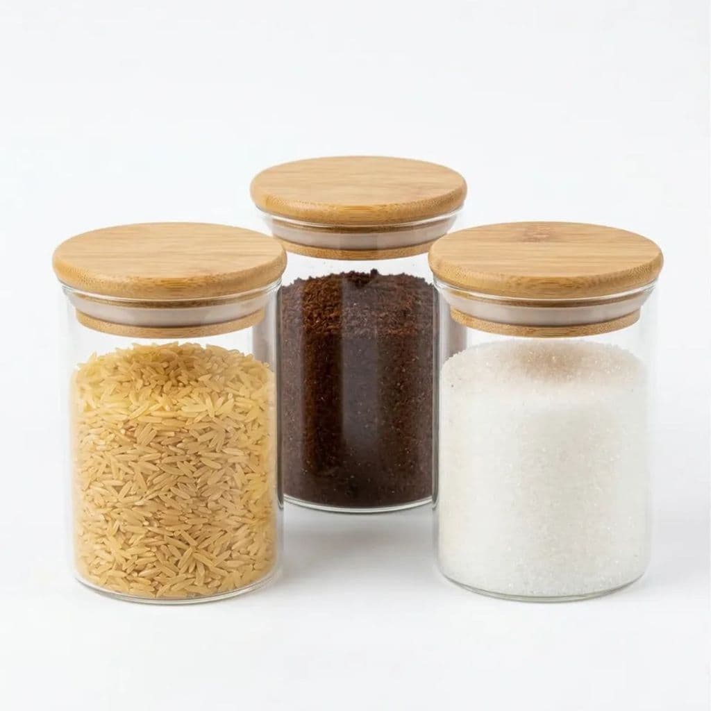 Kit Potes De Vidro 300ml Com Tampa de Bambu Alta Vedação Dupla Organização Cozinha
