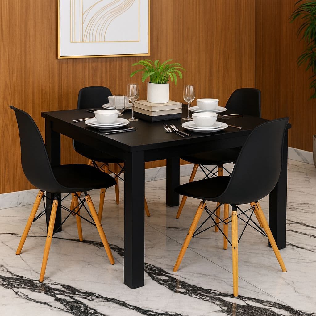 Mesa de Jantar 90x90 Compacta Madeira Forte Para Espaços Pequenos