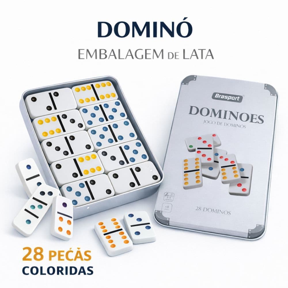 Dominó 28 Peças Profissional Colorido Estojo Lata Resistente Jogo Clássico Premium Original Osso