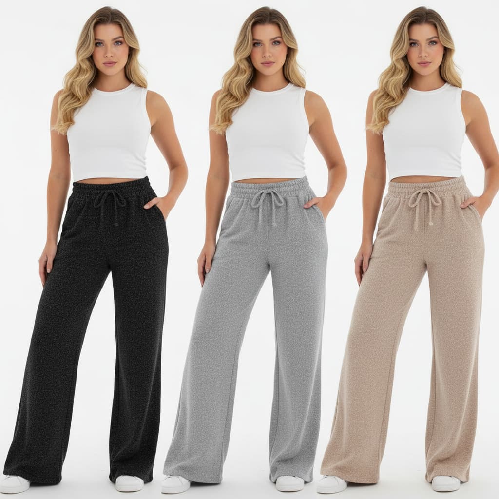 Calça Pantalona de Lanzinha Cintura alta com bolso frontal Moda Feminina Inverno