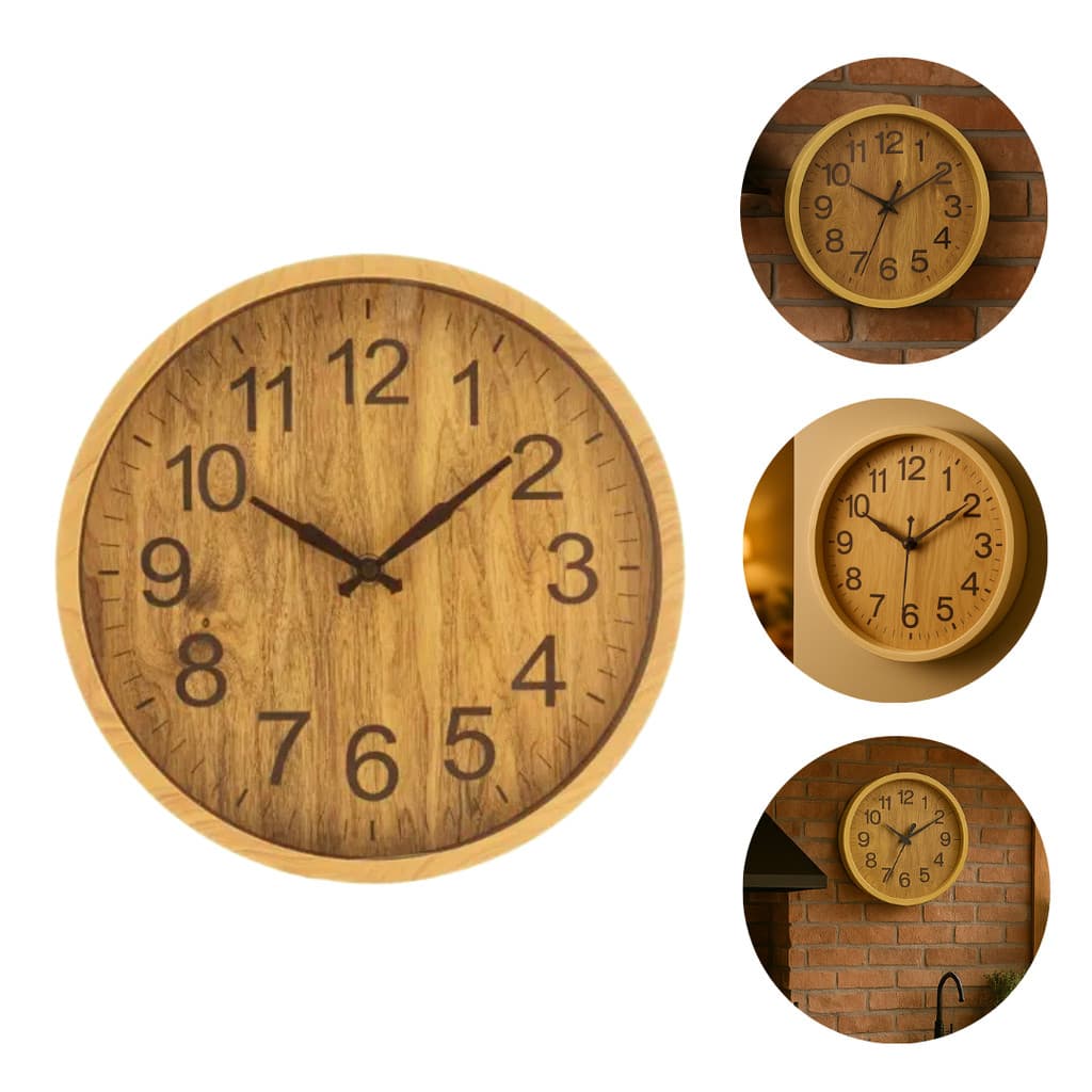 Relógio de Parede Vintage 25cm Decorativo Redondo Estilo Madeira Silencioso Sala Cozinha Escritório
