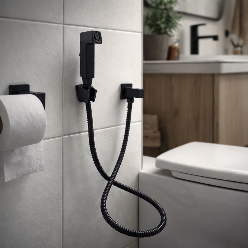 Ducha Higiênica Chuveirinho Banheiro Quadrado Preto Fosco 1/4 Volta Metal Luxo