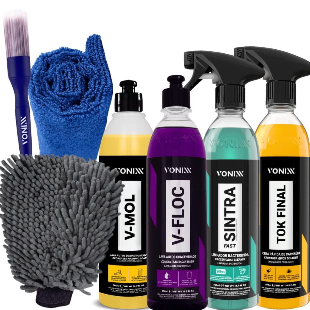 Kit Limpeza Automotiva Vonixx  Shampoo V-mol e V-floc Sintra e Cera Tok Final Completo Para Cuidado