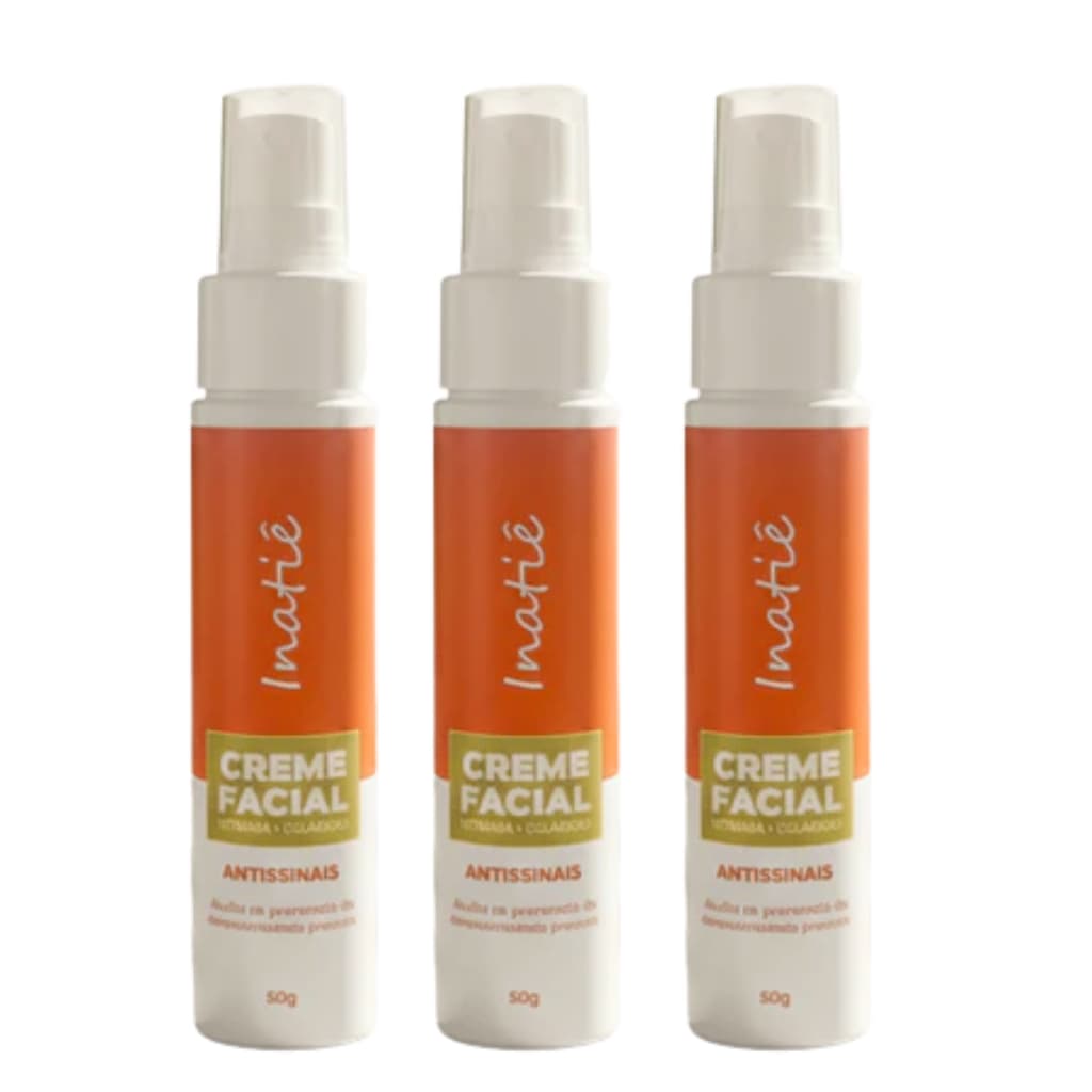 Kit 3 Cremes Facial Antissinais Vitamina C Colágeno Inatiê 50g