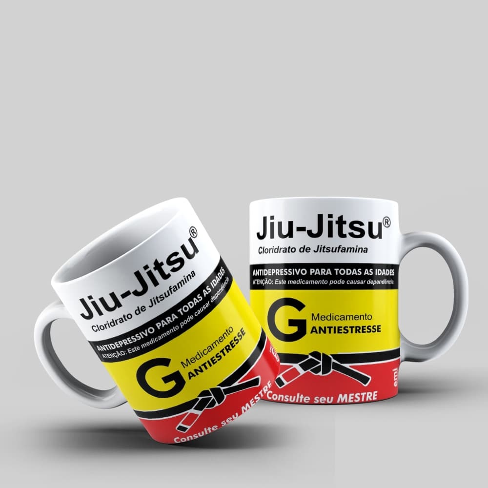 Caneca Jiu-Jitsu Cloridrato de Jitsufamina – Humor Antiestresse – Presente Faixa Preta 325ml