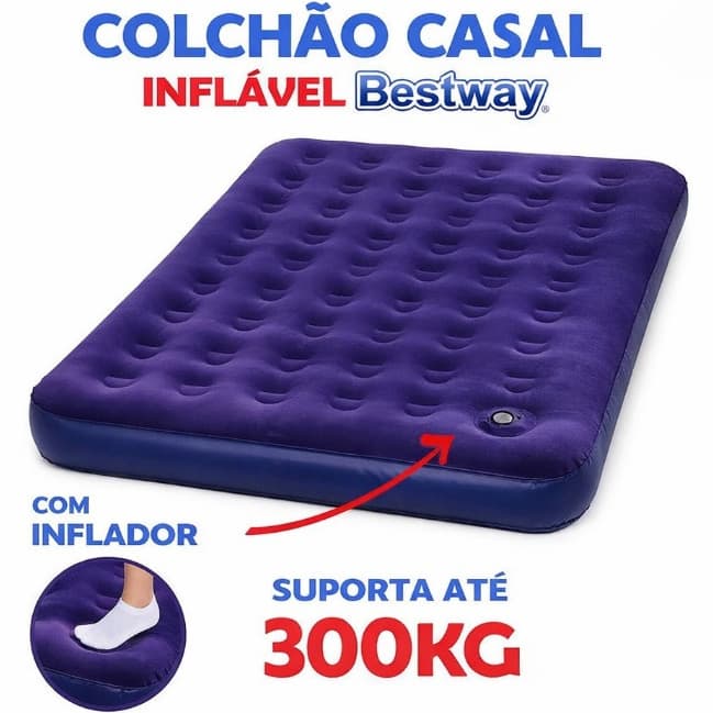 Colchão Inflável Casal Com Inflador Interno Fole Resistente + Kit reparo