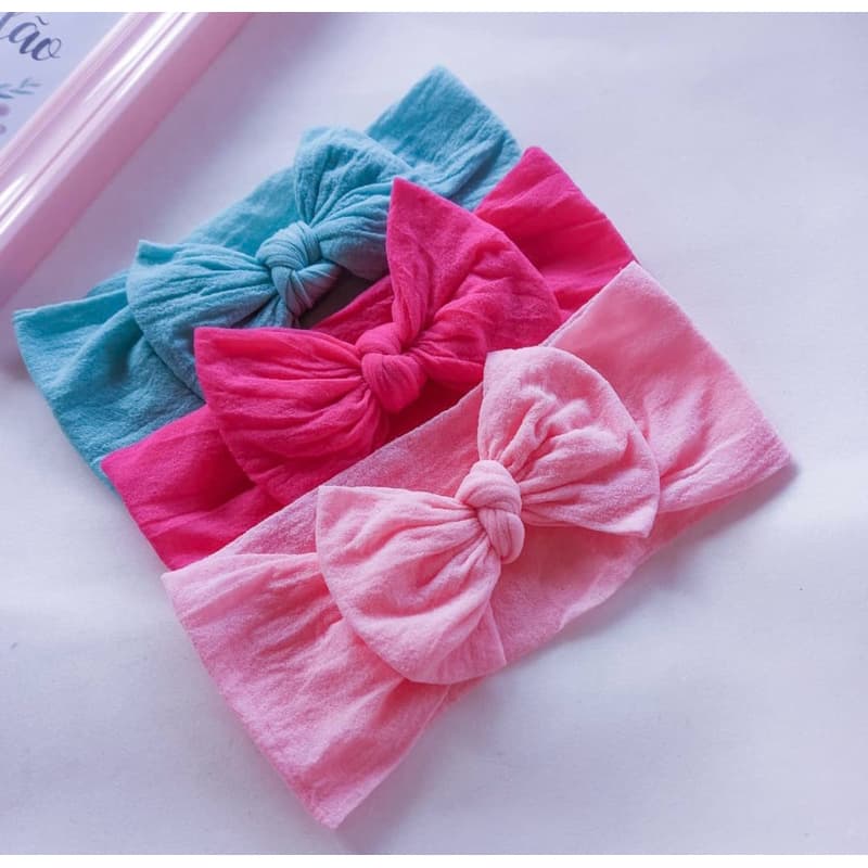Kit 3 Faixas de Cabelo Bebê com Laço - Turbante Infantil Menina Macio Recém-Nascido