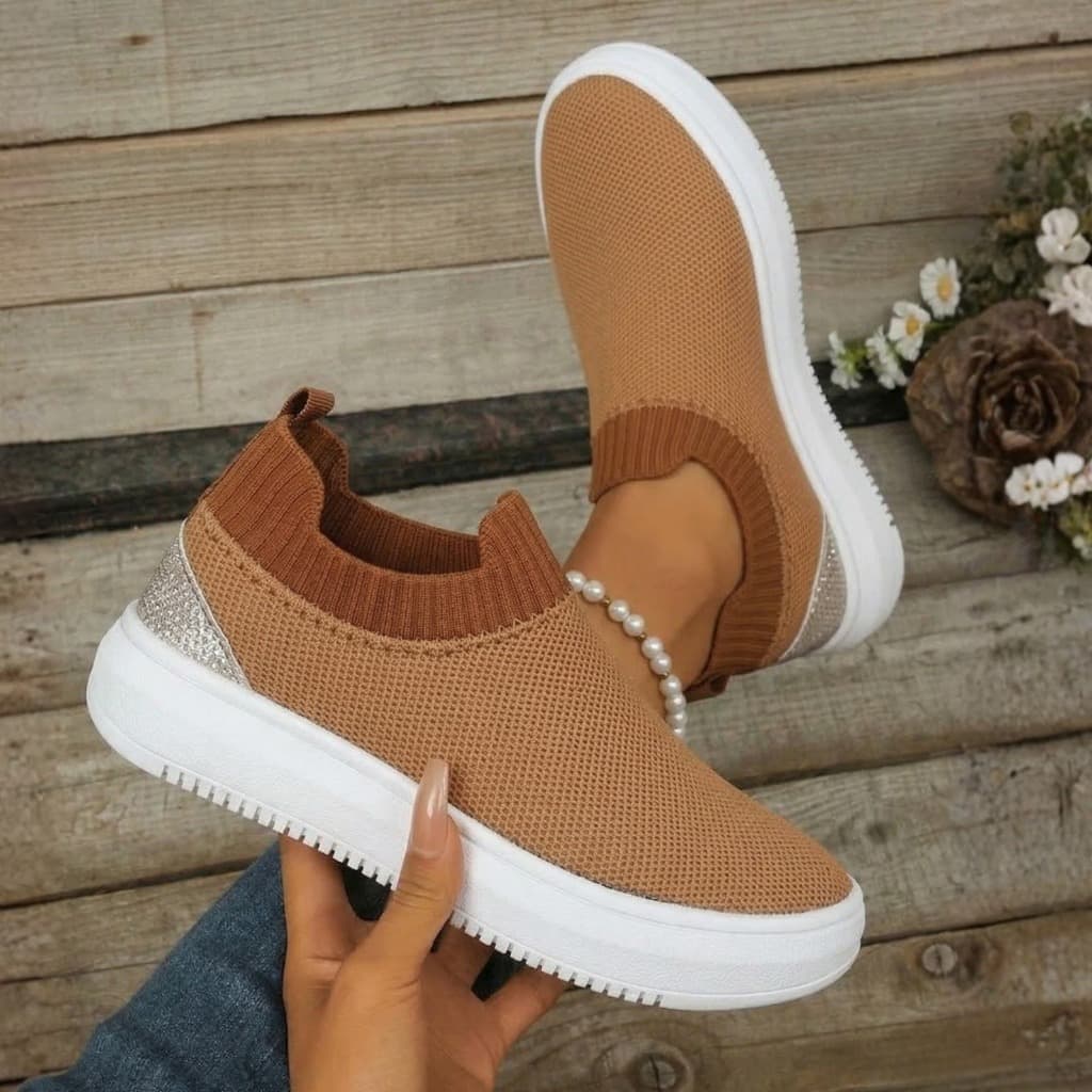 Tenis Feminino Plataforma Meia Confortavel Leve Detalhe em Strass Macio Ortopedico Antiderrapante