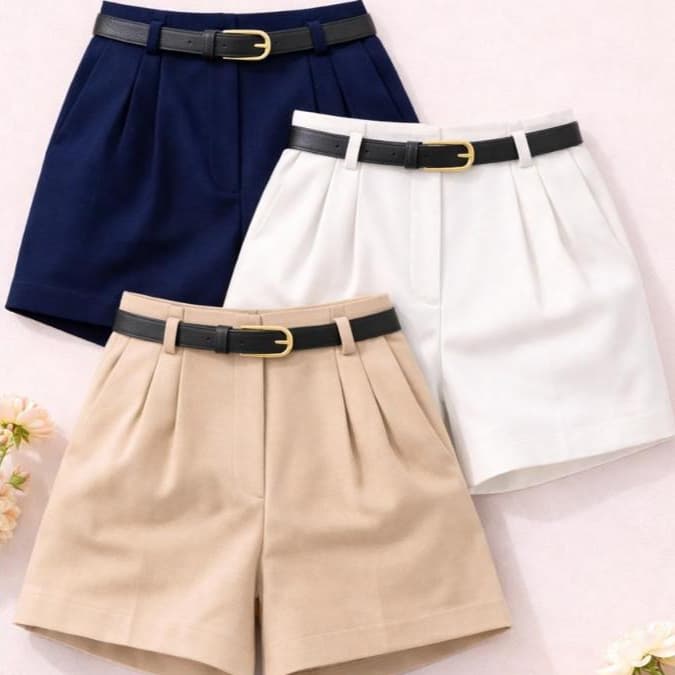 Kit 3 Shorts Alfaiataria Feminino Cintura Alta Com Cinto Elegante