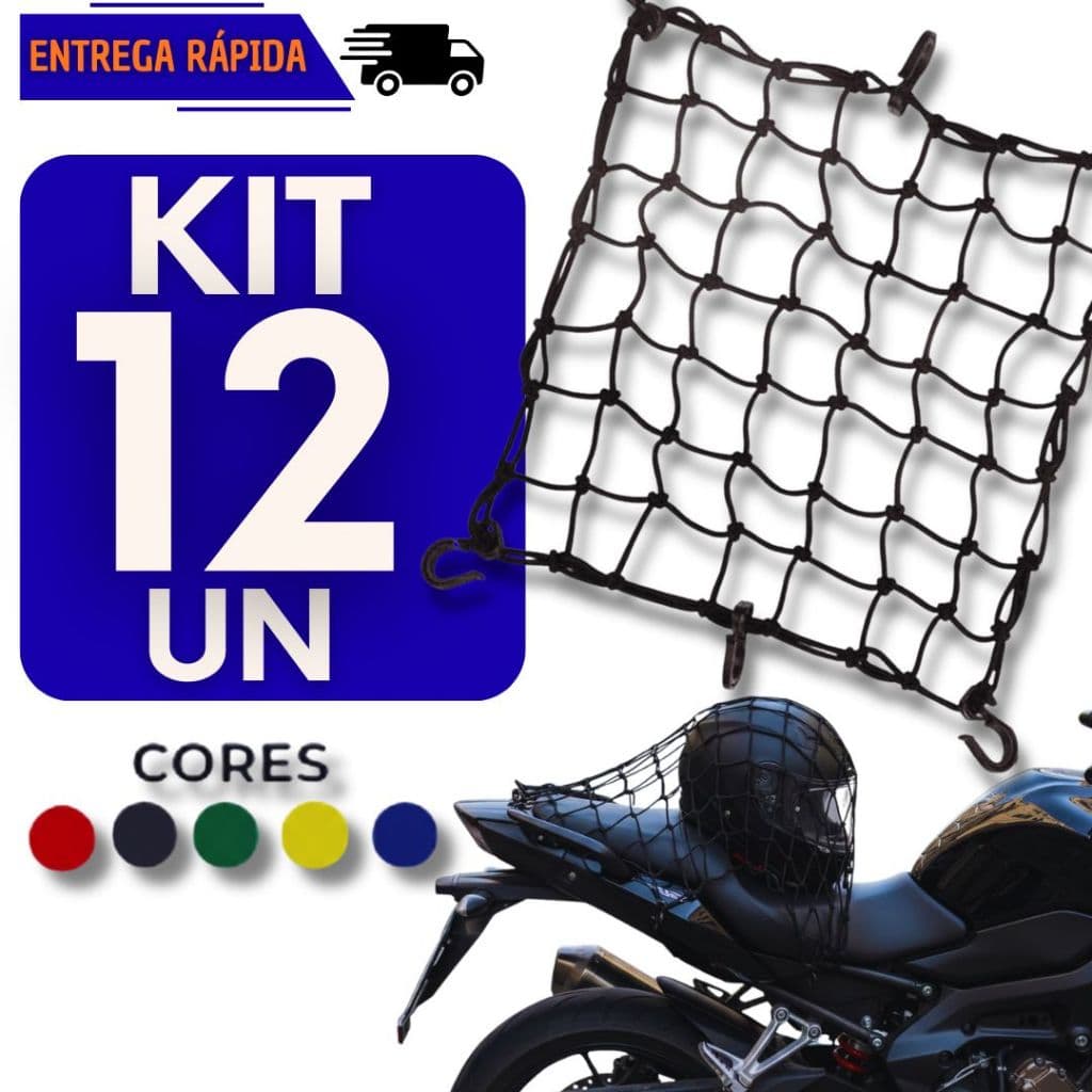 Kit 12 Rede Aranha Elástica Para Capacete Moto Bagageiro Alta Resistência Redinha Acessório