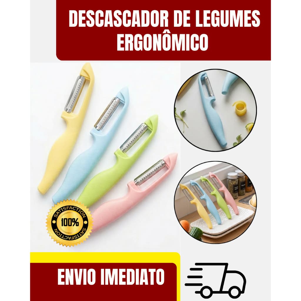 Descascador De Legumes E Frutas Ergonômico Inox Premium - Não Escorrega (Envio Imediato)
