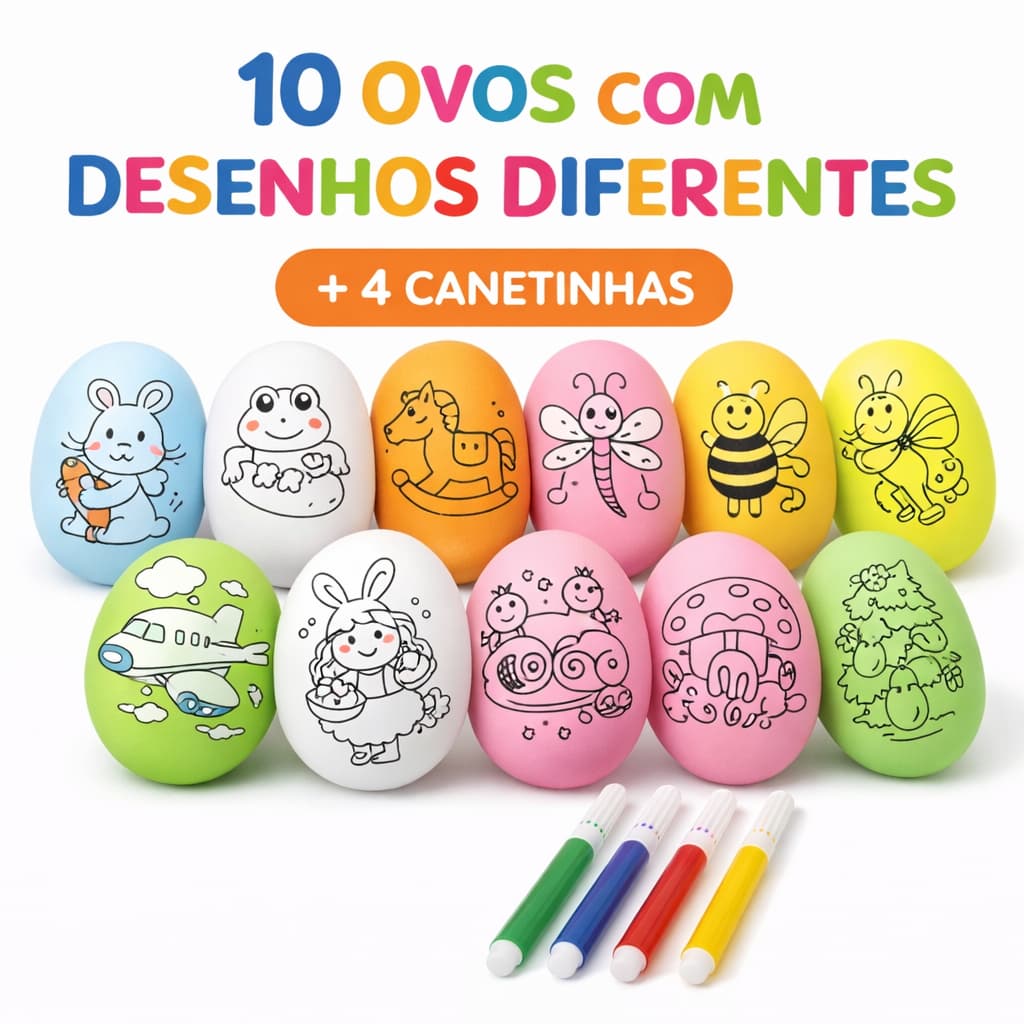 10 Ovos De Páscoa Para Colorir Com Canetinha Caça Ovos Kit com 10 Peças ou 15 peças [Leia a descrição]