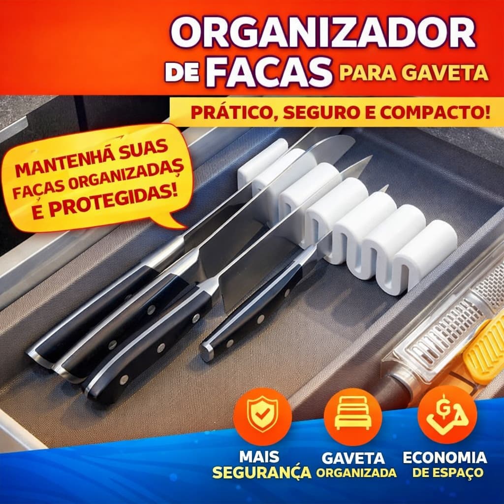 Organizador de Facas Gaveta | Porta Facas Compacto | Divisor de Talheres Cozinha Prático e Seguro