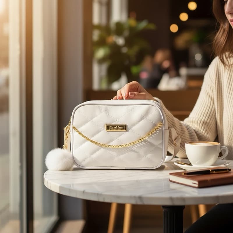 Bolsa Transversal Feminina Matelassê Com Corrente + Pompom Tendência 2026