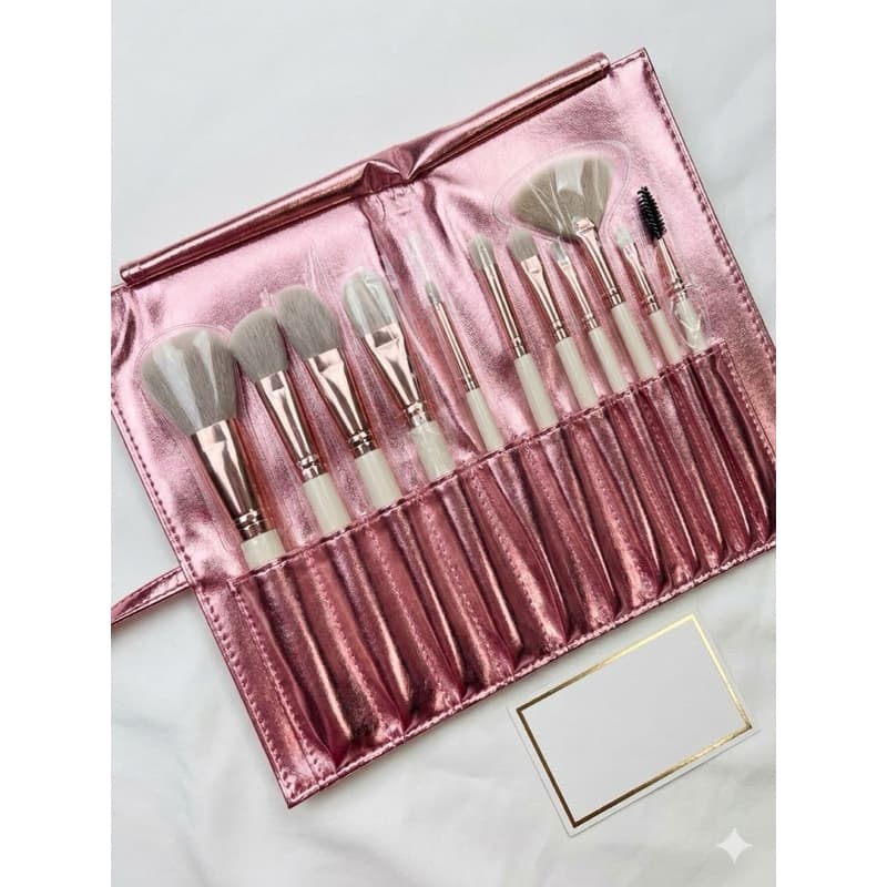 Kit Pincéis de Maquiagem Profissional + Estojo Luxo Portátil Rosa Brilho Completo