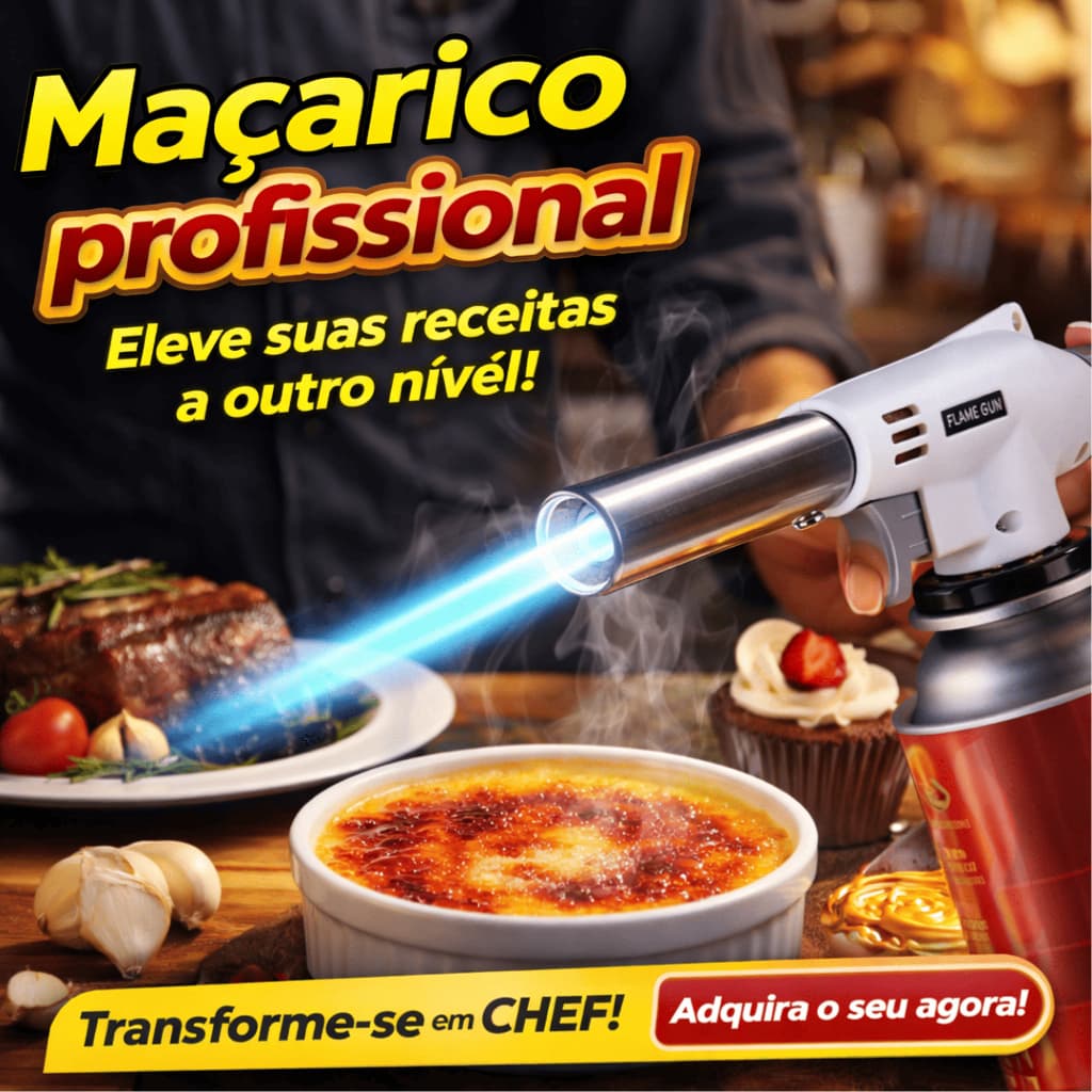 Maçarico Culinário Profissional Com Regulagem Maçarico Culinário Portátil com Controle Manual de Chama Cozinha e Outros
