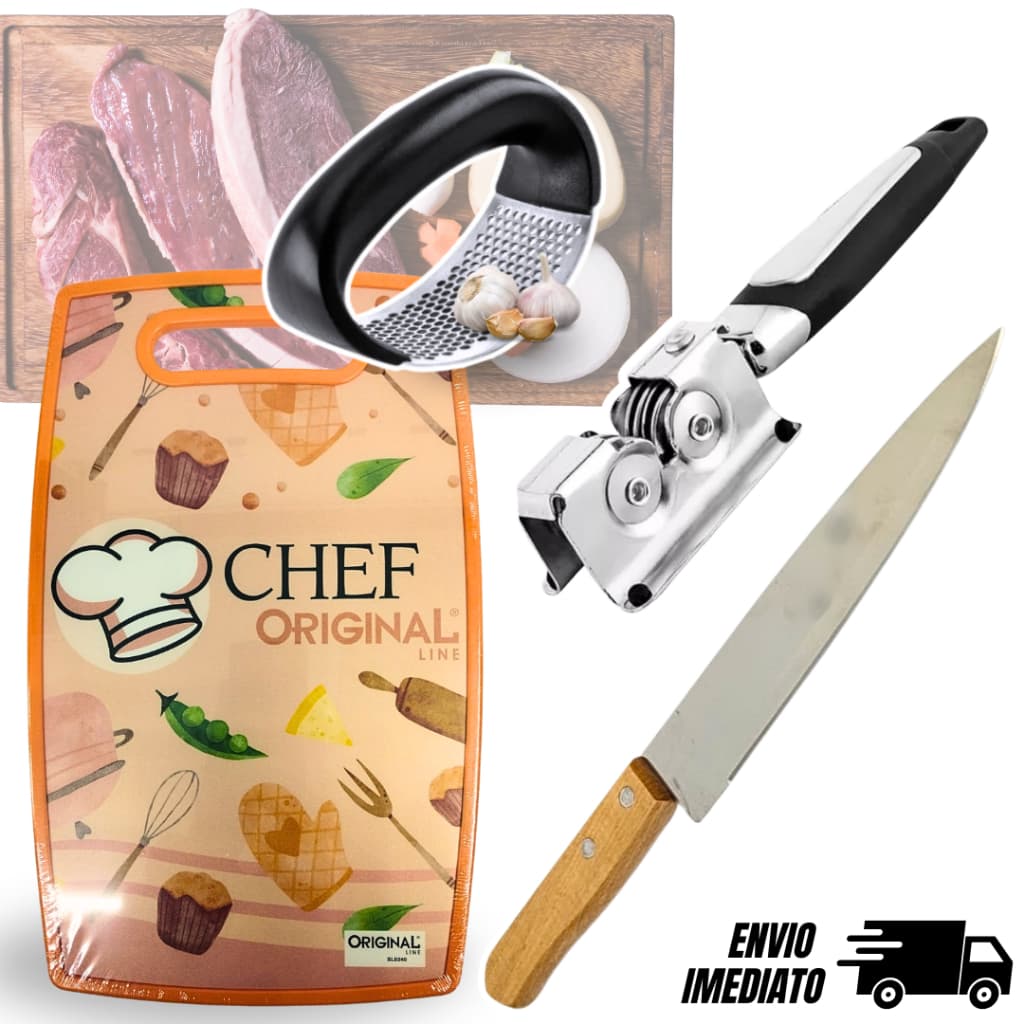 Faca Amolador Tábua Amassador de Alho INOX Cozinha Utilidades Comida Kit Churrasco
