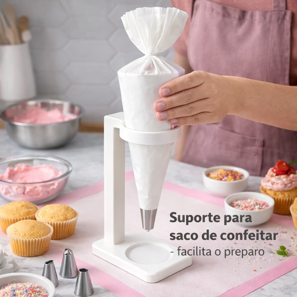 Suporte para Saco de Confeitar 22cm Base Estável Porta Saco Confeiteiro Profissional Confeitaria Bico de Confeitar