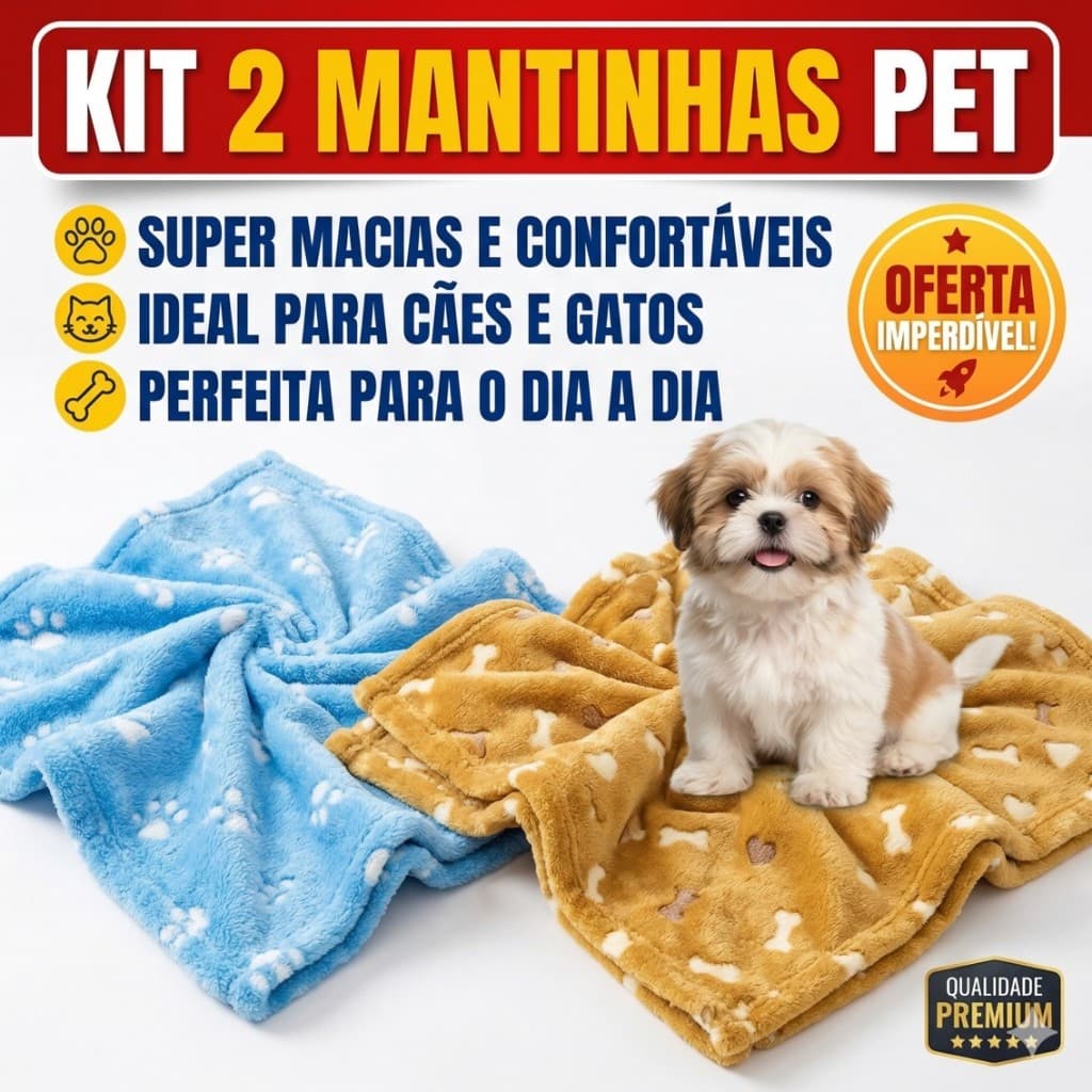 Kit 2 cobertas pra cachorro quentinha 90 x110 cm  mantinha pet gato bebê fofinha macia lavável macia