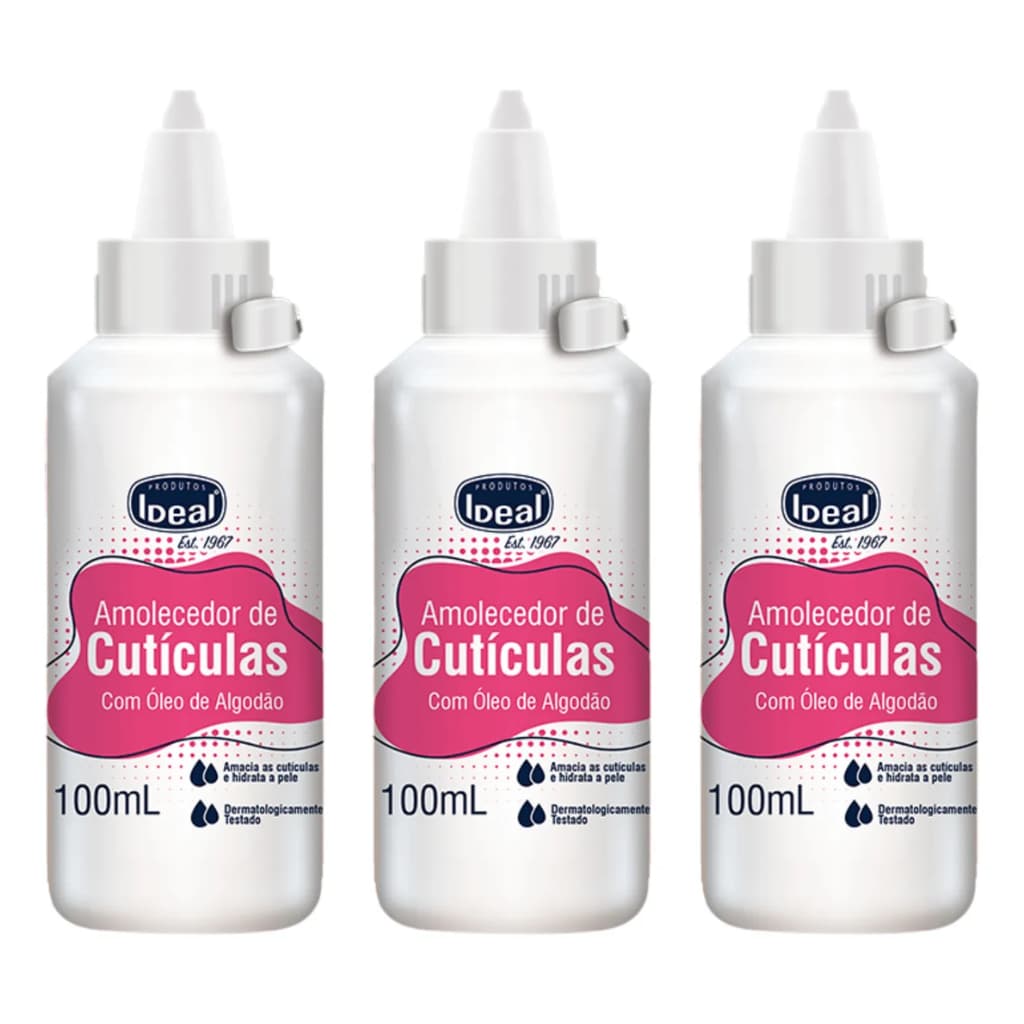 Kit 03un Amolecedor de Cutículas com Óleo de Algodão Ideal 100ml