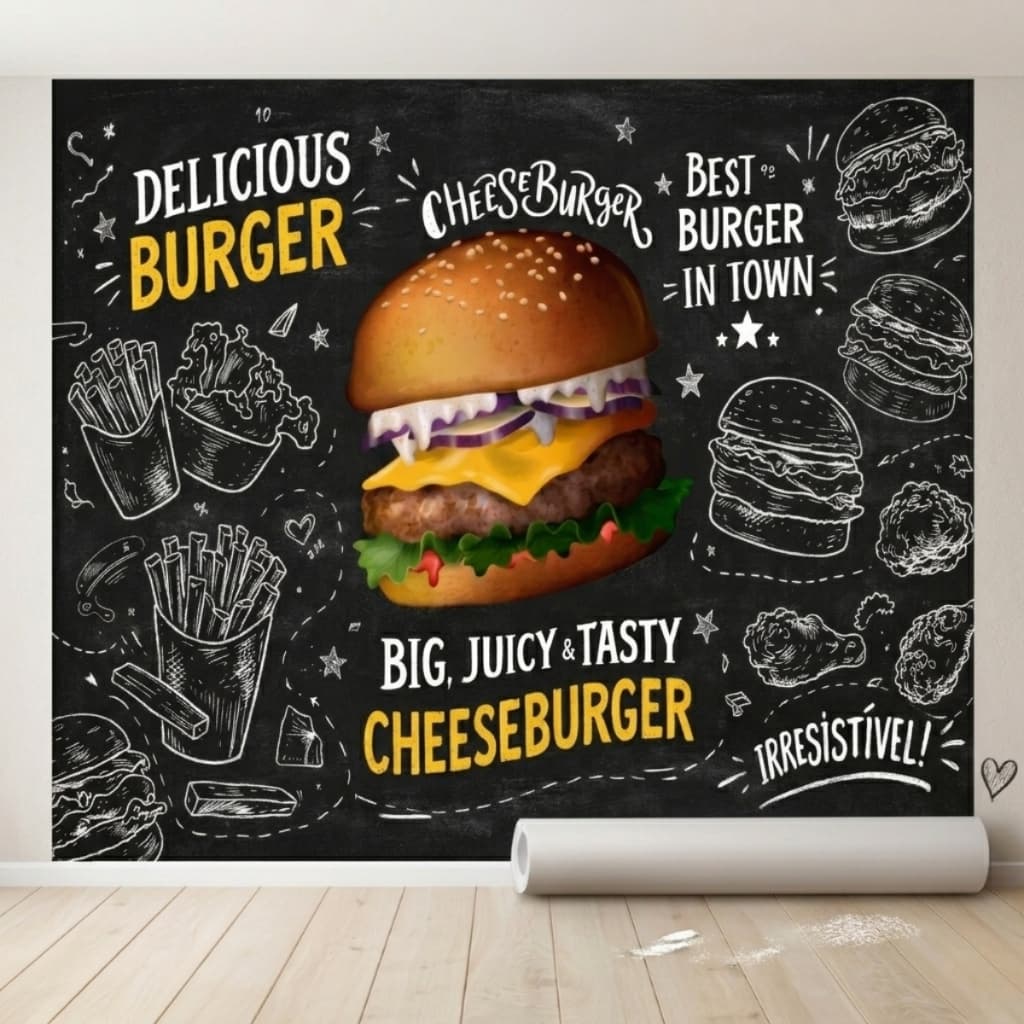 desivo de Parede Hamburgueria Burger Lanchonete Lousa Chalkboard Decorativo