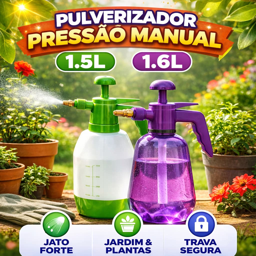 Pulverizador Pressão Manual Borrifador Spray 1,5L 1,6L Multiuso Jardim Plantas Jato Forte com Trava Verde Roxo Sortido
