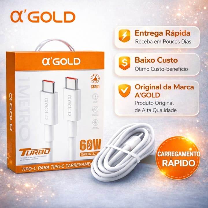 Cabo Tipo C Lightning Turbo 60W Para iPhone A’Gold Original carregamento rápido