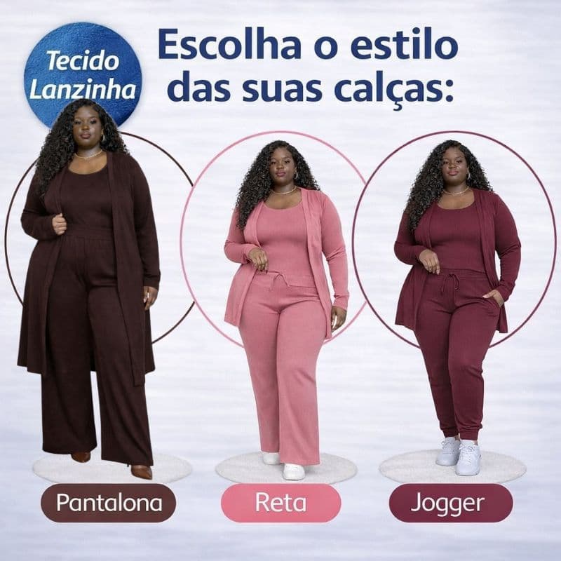 Trijunto conjunto lanzinha lãzinha feminino feminina plus size outono/inverno