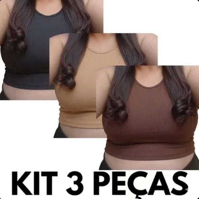 Kit 3 Top Cropped Nadador do G1 ao G6 Curve Plus Size Grosso Fitness