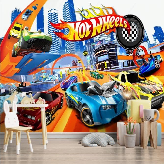 Papel de Parede Hotwheels Personalizado para Quarto Infantil Adesivo