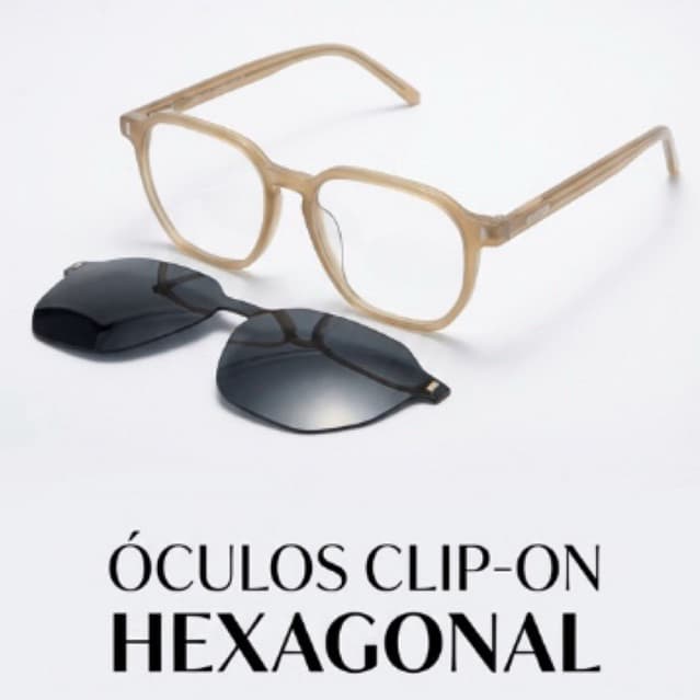 Óculos Clip-On Hexagonal Feminino Marrom /Pronta Entrega