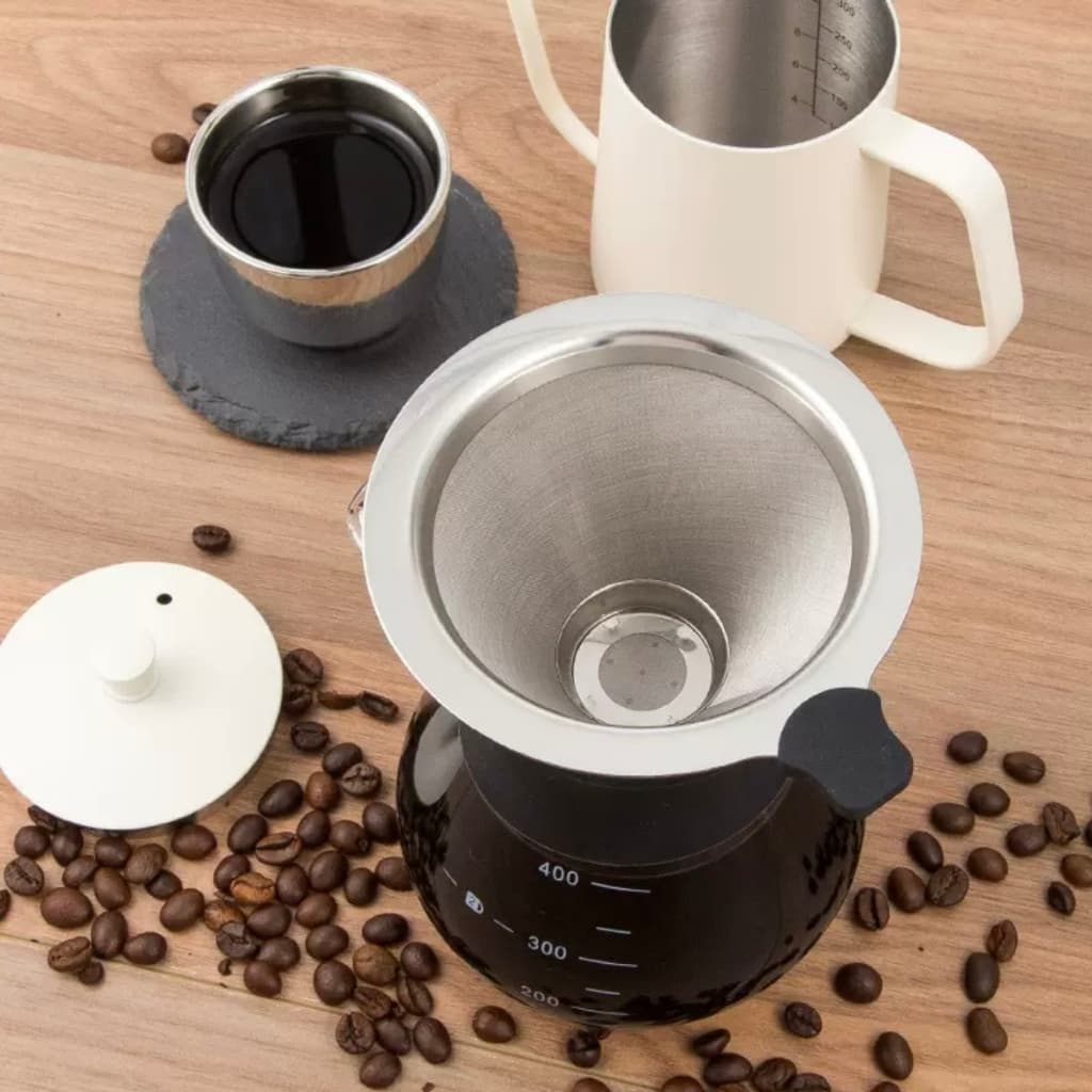 Filtro de Café Grande Inox Reutilizável Dupla Filtragem Com ou Sem Papel Alça Isolante