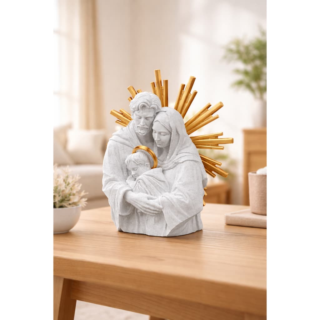 Sagrada Família Decorativa  Branco Estátua Religiosa 16cm