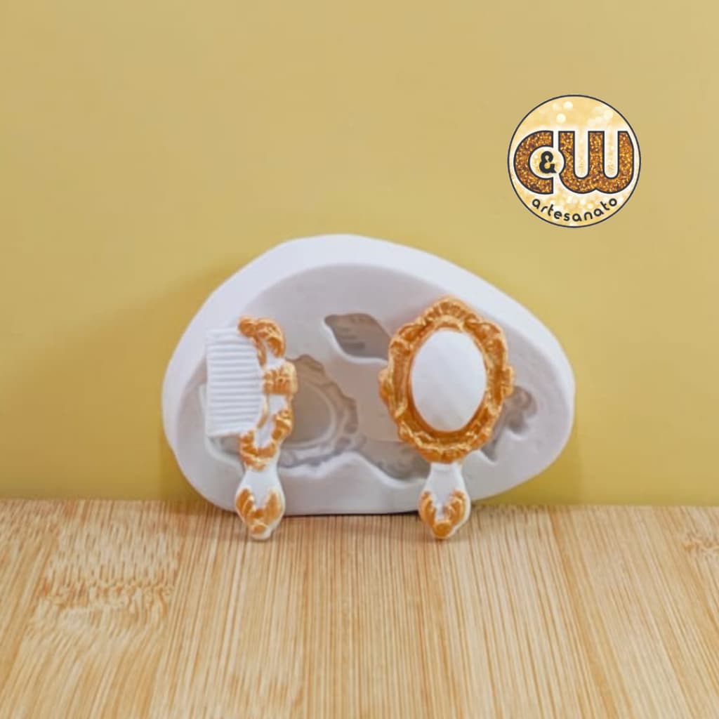 Molde de Silicone MINI Espelho e Pente Princesa Conto de Fadas Confeitaria e Artesanato