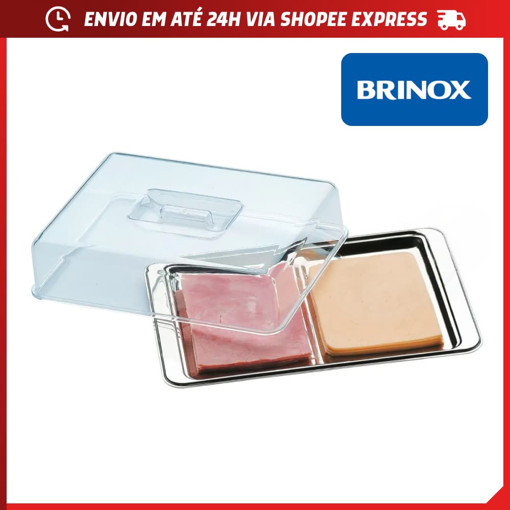 Porta Frios Atina Duplo com Bandeja em Aço Inox Polido com Alta Durabilidade Brinox