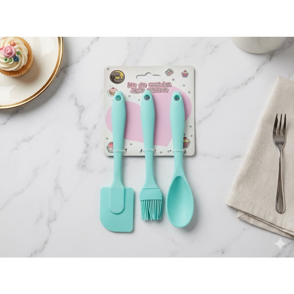 Kit culinário  3 Peças Colher E Pincel Espátula De Silicone Culinário