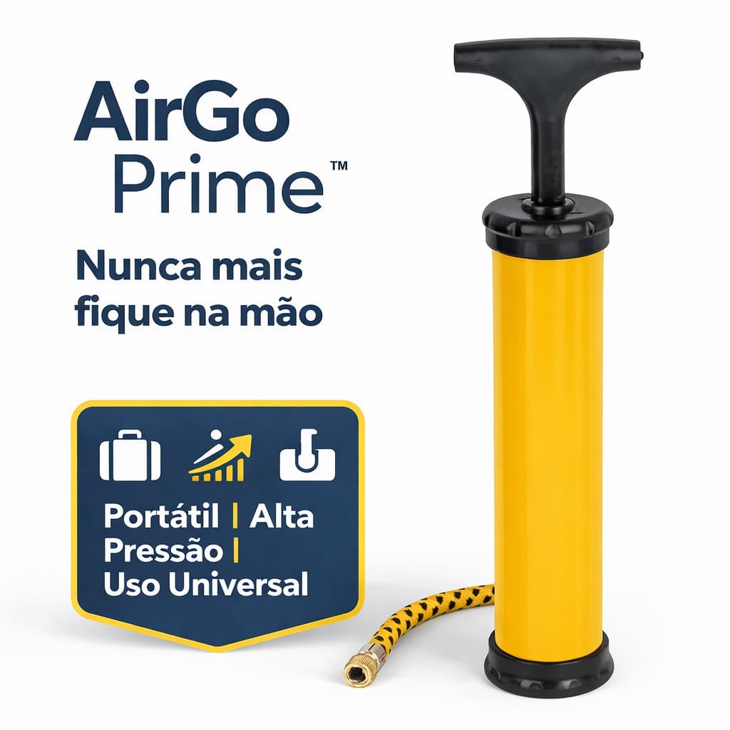 Bomba de Ar Portátil AirGo Prime™ 24cm Bico Universal para Bicicleta Bola Infláveis Compacta