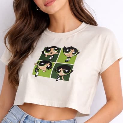 Cropped Feminino Personagens Blusa Manga Curta Soltinha Camiseta Tecido Algodão Oversized